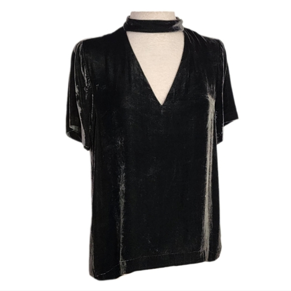 Madewell Velvet Choker Top Olive Green Size M - Picture 3 of 12